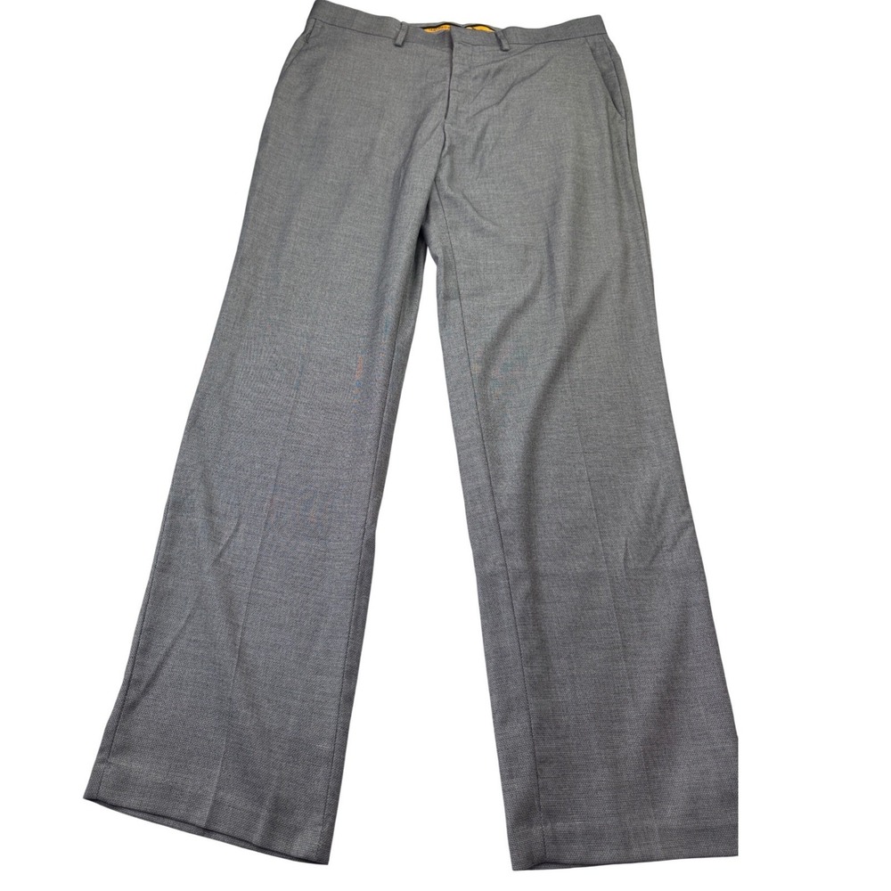 Haggar Tailored Fit Grey Textured Dress Pant Men 36x32 Flat Front Trouser Preppy